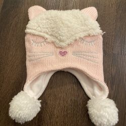 Girls Pink Sheep Beanie Hat With Ears Size 2t 3t #6