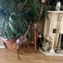 Set of TWO Tall Leather Wrapped Giraffes