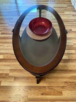Oval Glass Top Coffee Table Dark Wood