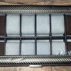 Gray 12 Slot Watch Storage Box with Lock and Keys