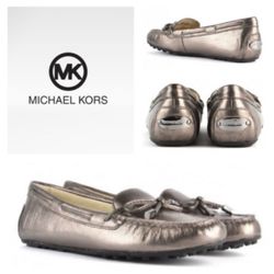NEW!  Michael Kors Daisy Moccasin metallic nickel leather loafers (7)