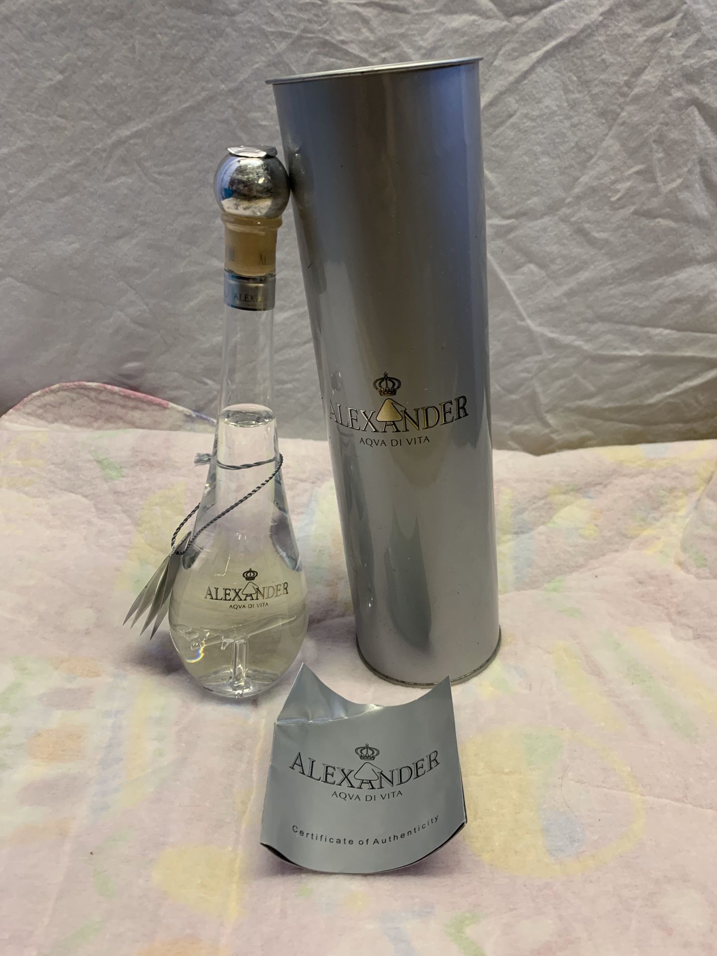 Unopened Alexander Aqva Di Vita Airplane Glass Bottle
