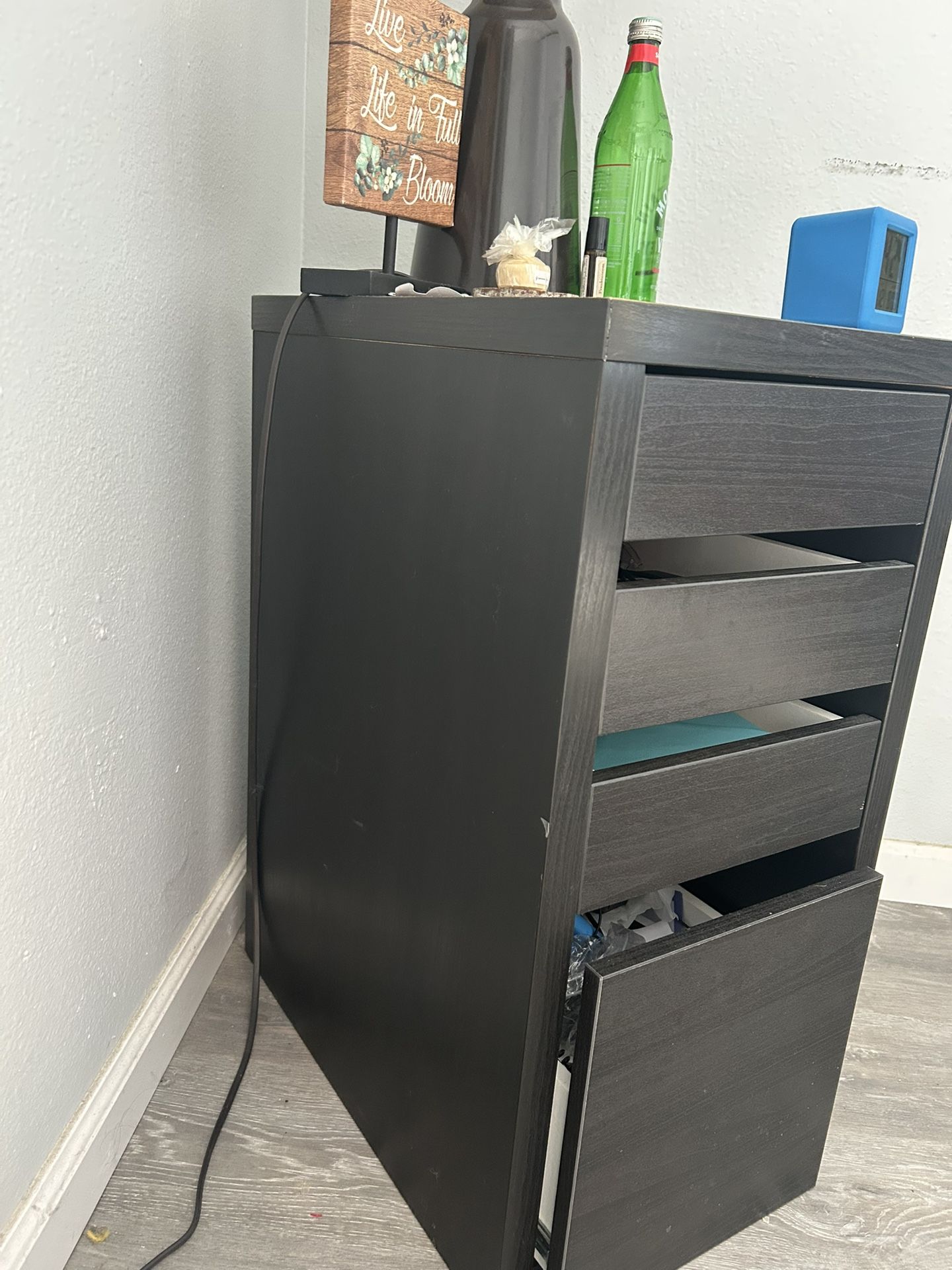 Mini Black Night Stand With Drawers 