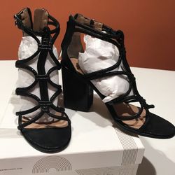 Women’s Black Metallic Leather Sandals, 9.5 B