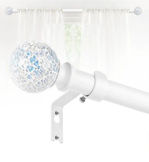 White Curtain Rods for Windows 72 to 144 Inch,1 Inch Adjustable Heavy Duty Long Decorative Mosaic