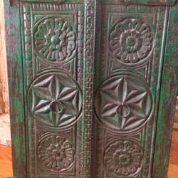 Unique Carved Green Antique Mirror