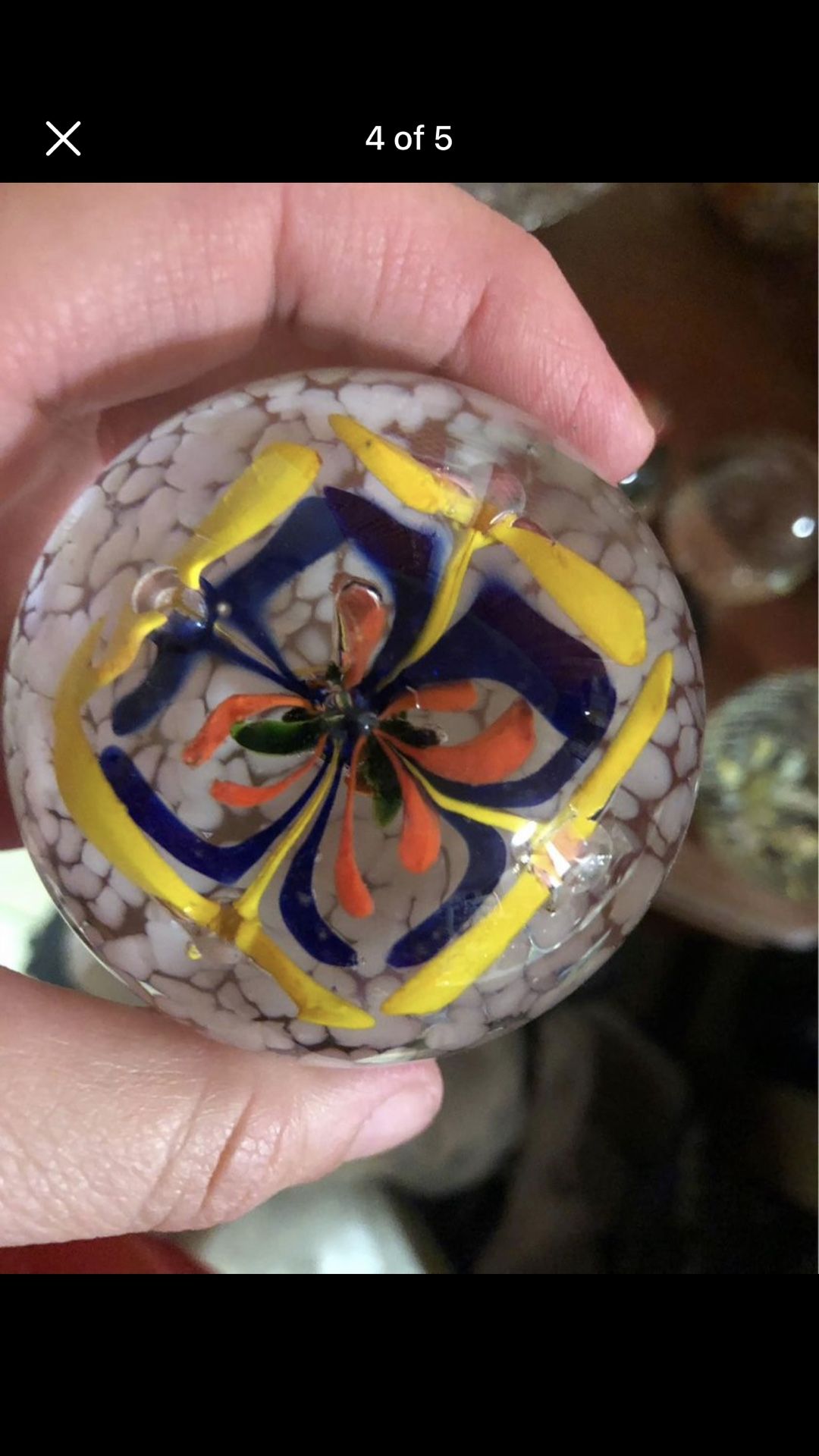 Vintage clear glass with flower inside paperweight