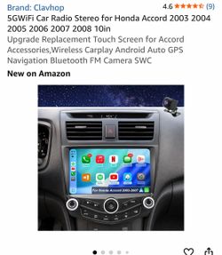 5GWiFi Car Radio Stereo for Honda Accord 2003 2004 2005 2006 2007 2008 10in Upgrade Replacement Touch Screen for Accord Accessories,Wireless Carplay A