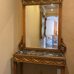 Wood /Marble Console Table With Mirror 