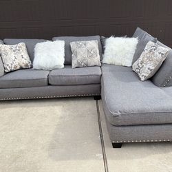 Beautiful Grey Couch with  Studs and Chase - Same Day Delivery - No Credit Needed - Other Colors Available