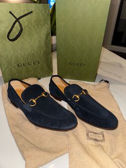 Gucci Navy Suede Horsebit Jordaan Loafers