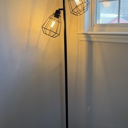 3-Light Industrial Floor Lamp with Black Cage Shades