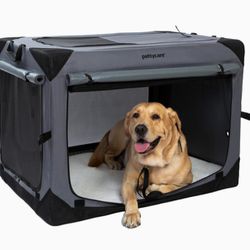 36 Inch Collapsible Dog Crate with Curtains, Grey. NEW