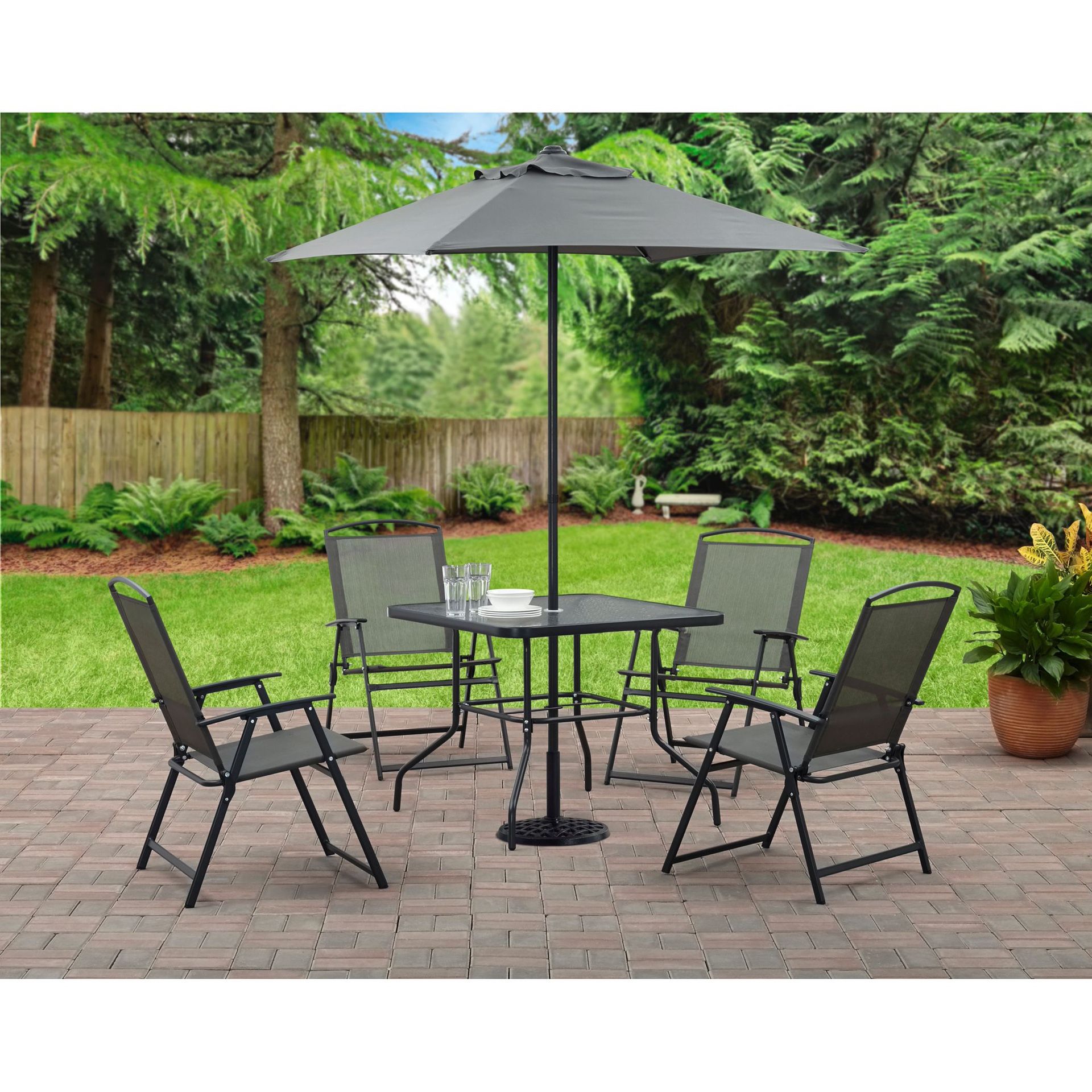 6 Piece Outdoor Patio Dining Set with Umbrella 4 chairs and table