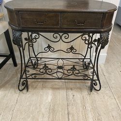 Antique Ornate Wrought Iron Base with Leather Top Table Chest Stand