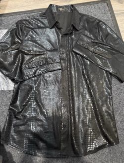 Barocco Black Animal Print Button-Up Shirt - Men's Size L Long Sleeve