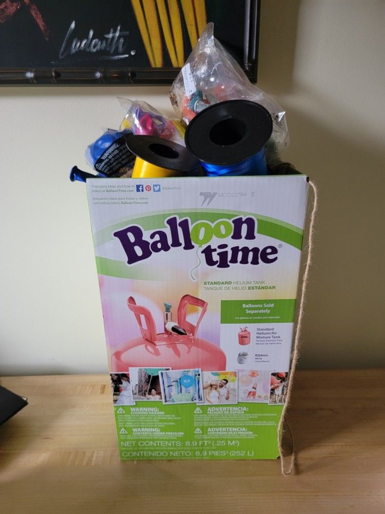 Barely Used Balloon Helium Tank With Plenty Of Balloons And String