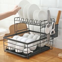 2 tier Large Dish Rack Side Drainer Stainless Steel