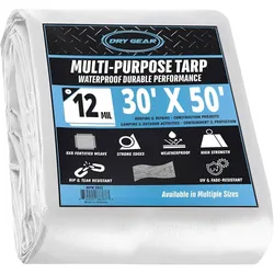 30x50 Heavy Duty High Durability 12 Mil White Waterproof Tarp, Tear and UV Resistant