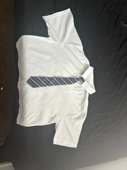 White Clean Button Up with blue short tie