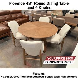 Florence 48" Round Dining Table and 4 Chairs