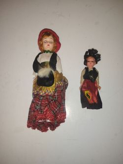 Lot of 2 Vintage Old European Folk Costume Dolls