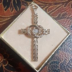 Vintage Wedding Ring MARRIAGE CROSS Pendant Necklace GT 14KGF