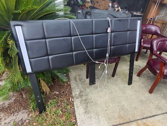 Black Faux Leather Headboard with LED Lights