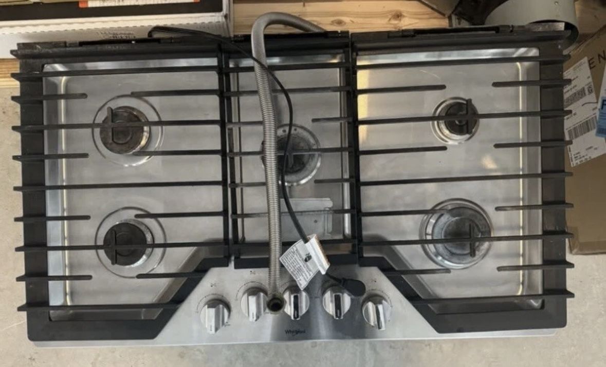Whirlpool 36 Inch Stainless Gas Cooktop with 5 Sealed Burners - WCG55US6HS