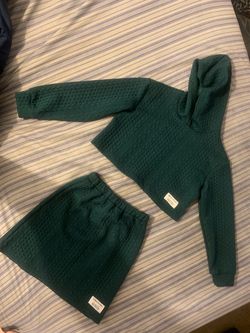 Green Textured Kids Hoodie and Skirt Set