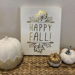 white & Gold Happy Fall Home Decor - pumpkins - upscale Decorations holiday - Simi Valley