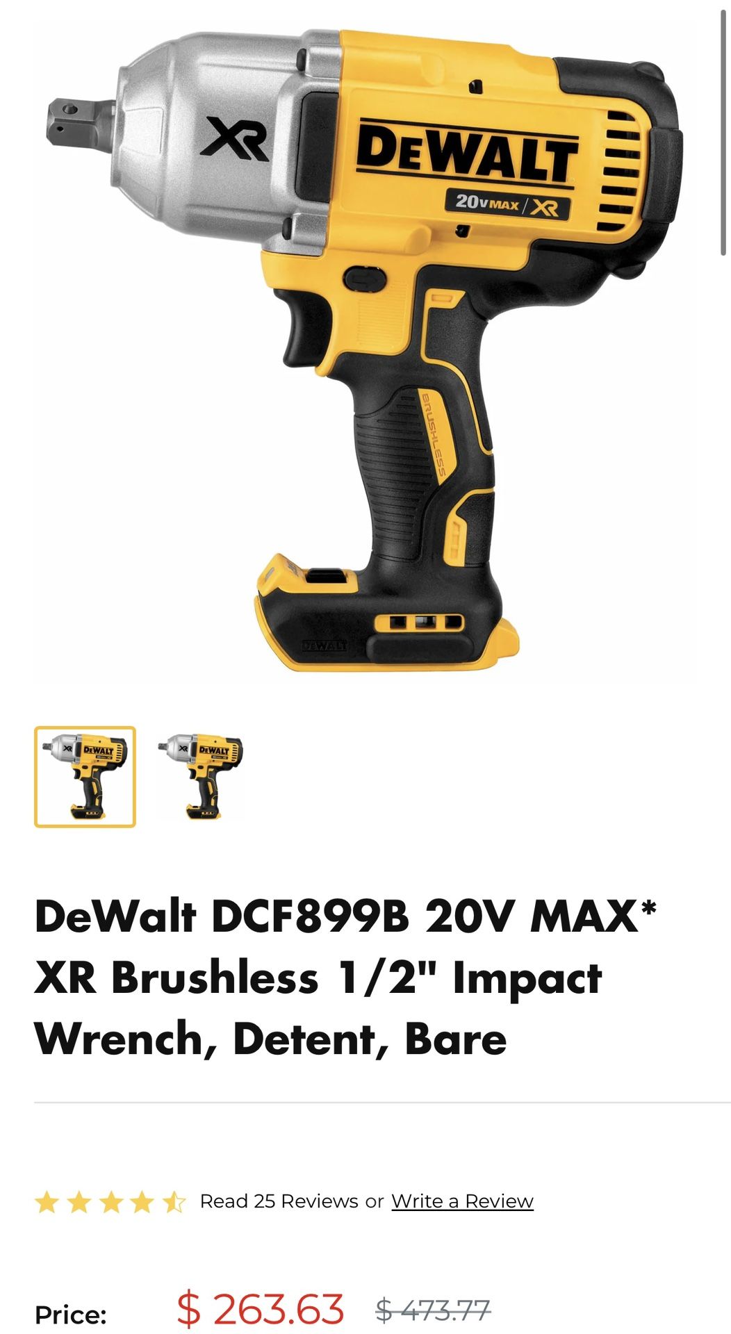 DeWalt 20V MAX XR 1/2 in. Cordless Brushless Impact Wrench