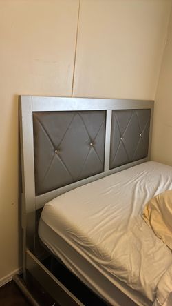 Queen bed frame with metal base