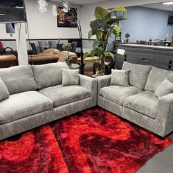 2PC Gray Sofa & Loveseat 