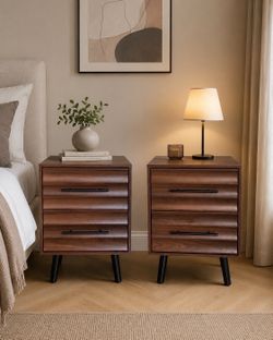 Fluted mid century nightstand set of 2