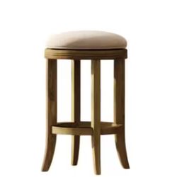 Mapelra 26 in. H Natural Backless Wood Frame Counter Height Swivel Bar Stool with Cream Upholstered Seat (1-Pack)
