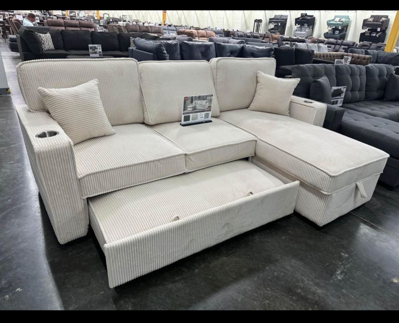 Corduroy Sofa Bed /usb/storage Chaise / No Showroom