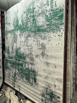 Abstract Area Rug Green and Ivory