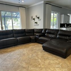 Large Espresso Leather Reclining Sectional Sofa – Priced to Sell!