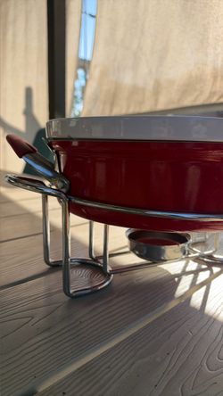 Red Ceramic Chafing Dish with Stand