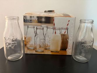 Country Glass Milk Bottle - Set of 6