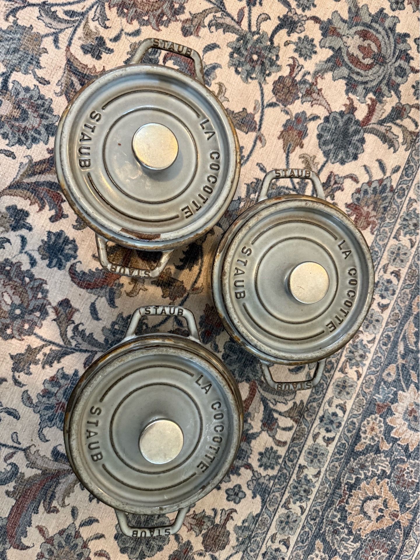 Staub Made in France Cast Iron 6” Cocottes – Set of 3 – Gray