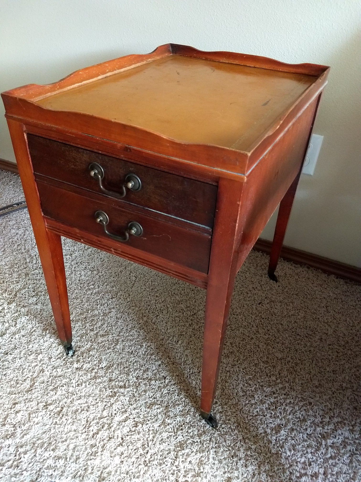 Antique Mail Table, embossed leather