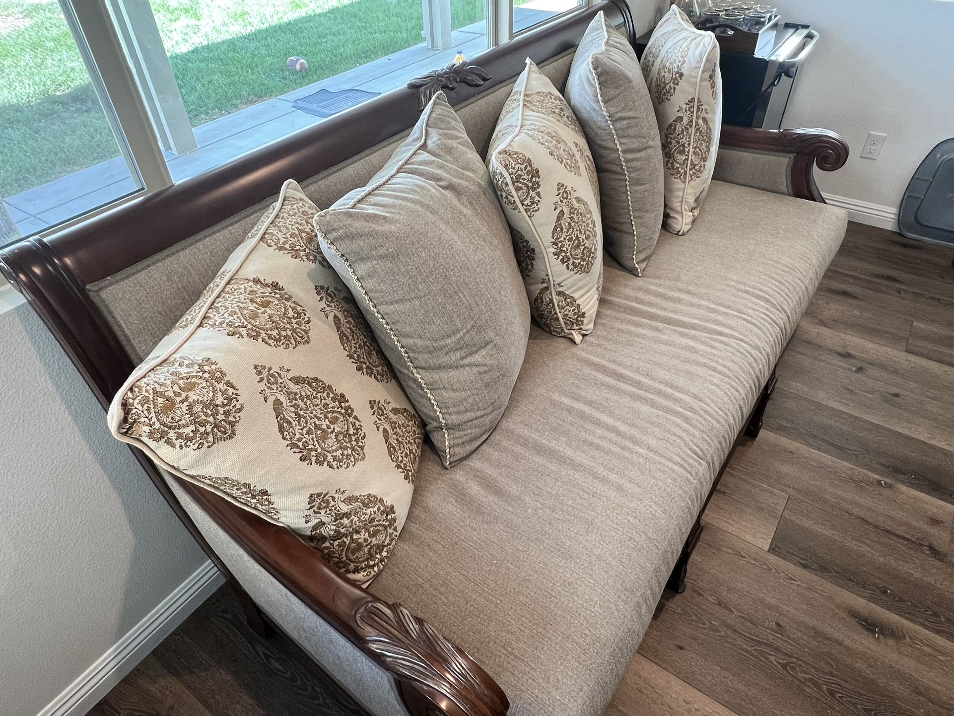 Vintage Reupholstered Solid Wood Sofa