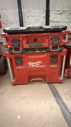 Milwaukee rolling packout with medium red tool box (tools not included)