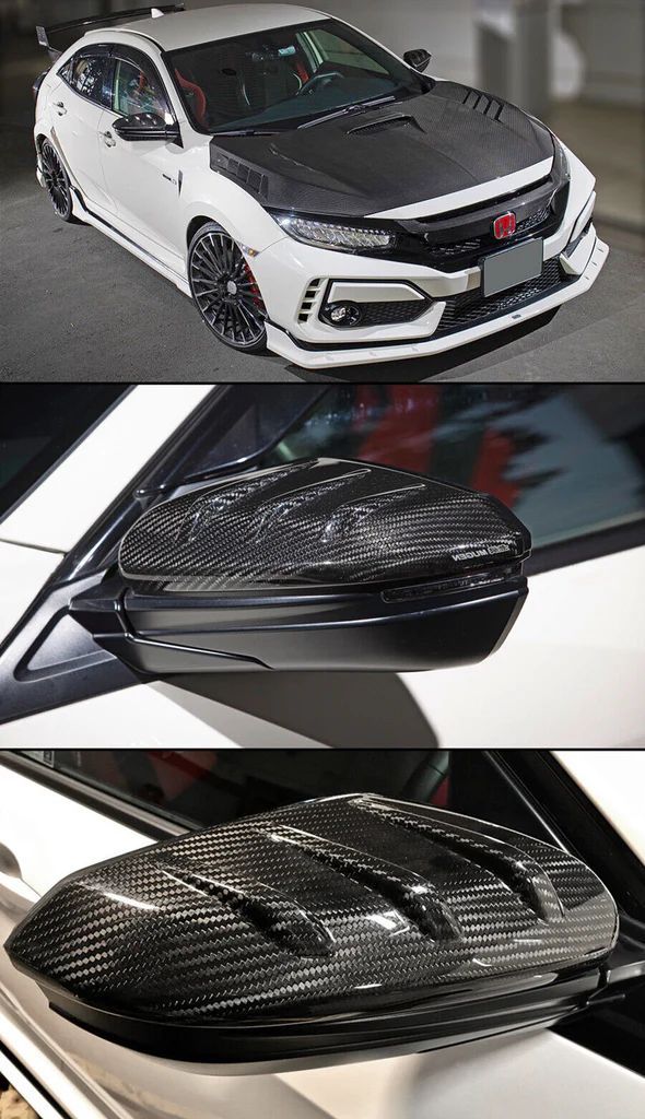 Brand New Real Carbon Fiber Side Mirror Cover Cover Trim Mugen Style For Honda Civic 10th Gen 2016-2021