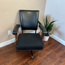 Black Leather Wood Office Desk Chair Swivel