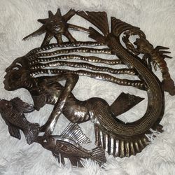 Vintage Haitian recycled steel drum wall sculpture art for sale.
