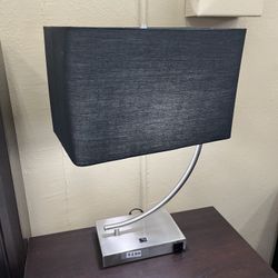 Nickel Table Lamp w/ Black Rectangle Shade