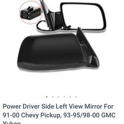 New Black Power Driver Side Left View Mirror for 91-00 Chevy Pickup 93-00 GMC Yukon